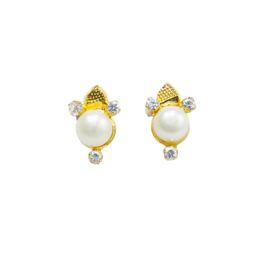 Three Stone with Heart Embossed Freshwater Pearl Earrings & Studs For women-Maya Bazaar