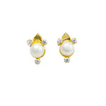 Three Stone with Heart Embossed Freshwater Pearl Earrings & Studs For women-Maya Bazaar