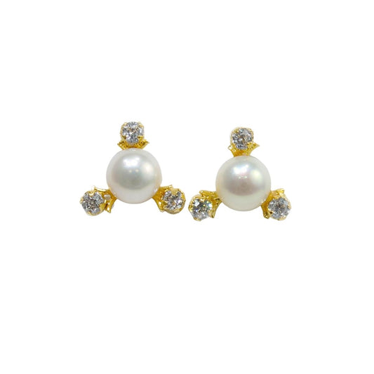 Triangle Shaped Stone Pearl Embossed Earrings & Studs for women-Maya Bazaar