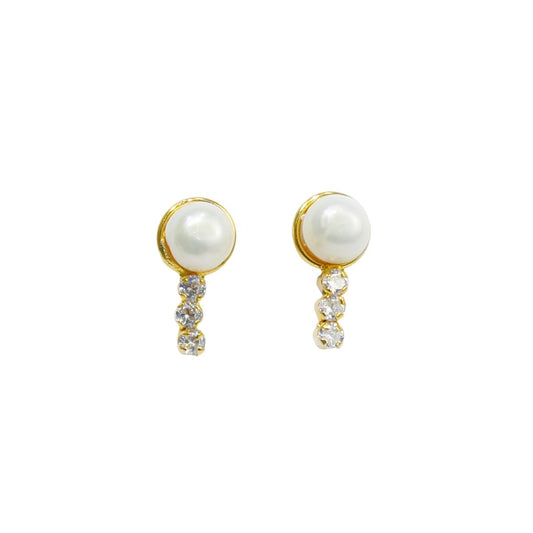 Adorable Single Pearl with Three Stone Earrings & Studs for women-Maya Bazaar