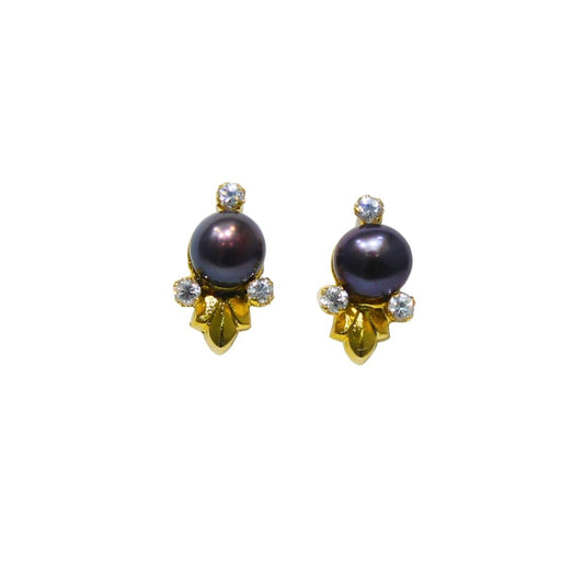 Freshwater Flower Head Black Pearl Earrings & Studs for women-Maya Bazaar