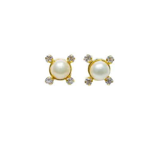 Four Edged Stone Freshwater Pearl Earrings & Studs for women - Maya Bazaar