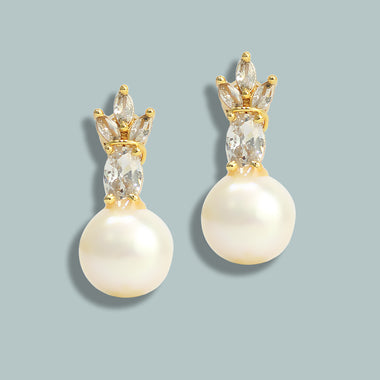 Gold plated zircon Stone freshwater Pearl Studs For girls