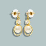 Gold Rounded Double Pearl Earrings for women & Girls -Mayabazaar