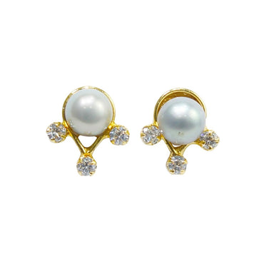 Trendy Three Stone Embossed Pearl Earrings & Studs for women-Maya Bazaar