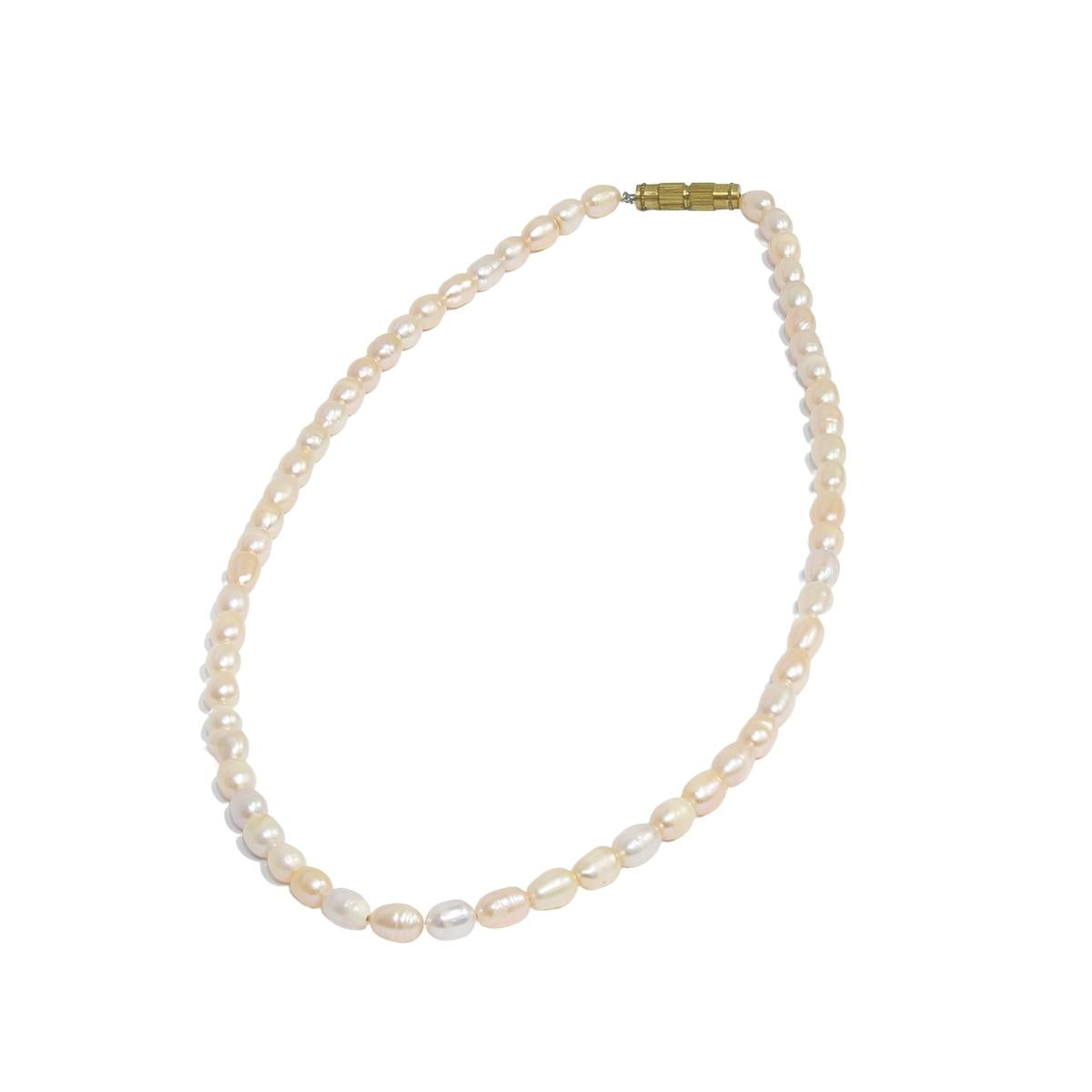 Single Layer White and Peach Freshwater Pearl Necklace for women-Maya Bazaar