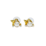 Three Stone Embossed Freshwater Pearl Earrings & Girl for women-Maya Bazaar