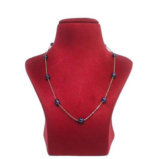 Classic Black Freshwater Pearl Chain pearl necklace for women-Maya Bazaar