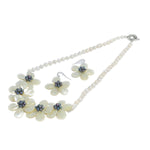 Natural MOP Black Pearl Embossed White Freshwater Pearl Jewelry Set for Women-Maya Bazaar