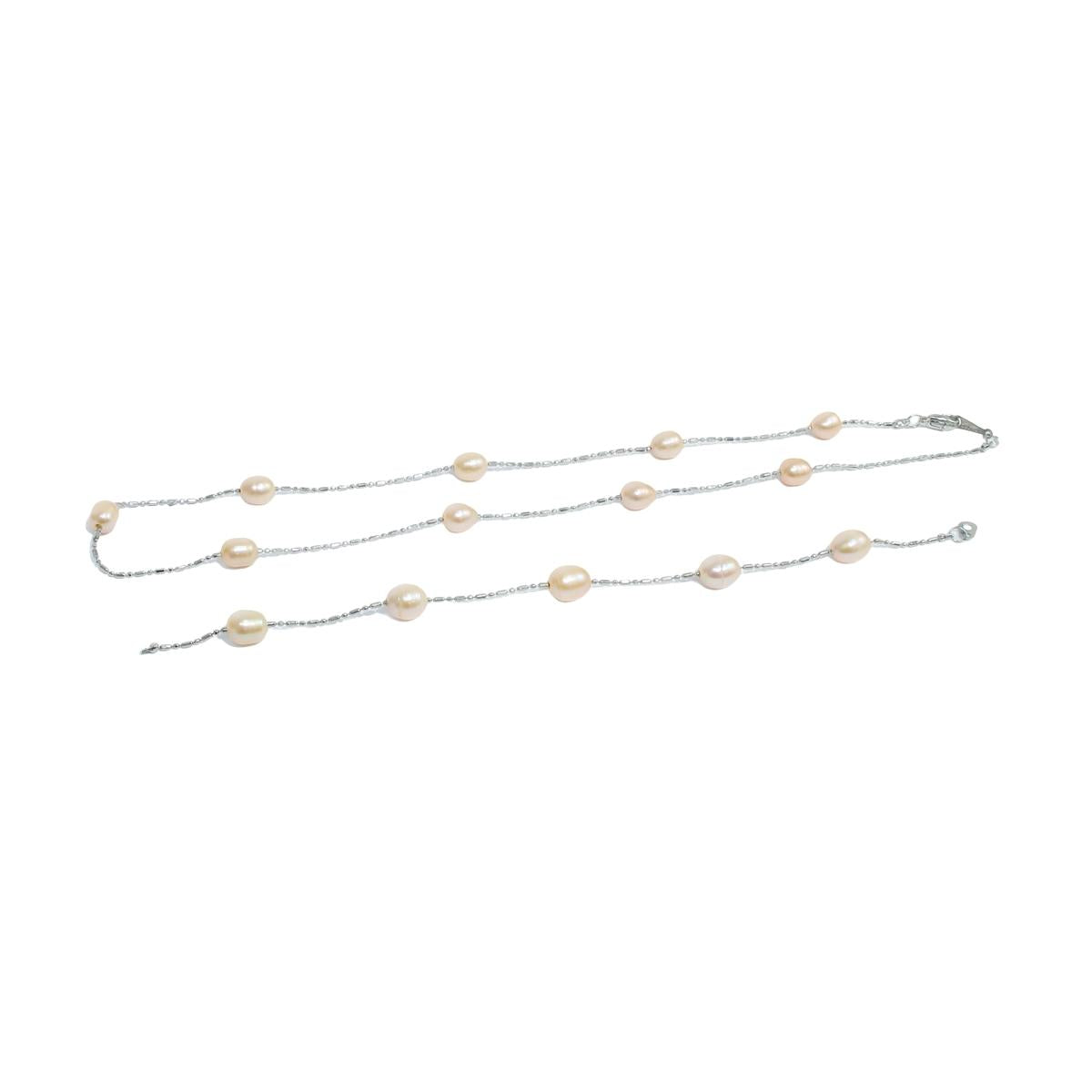 Maya Bazaar Classic Peach Freshwater Pearl Chain with Bracelet pearl necklace for women-Maya Bazaar