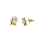 Three Stone Embossed Freshwater Pearl Earrings & Girl for women-Maya Bazaar