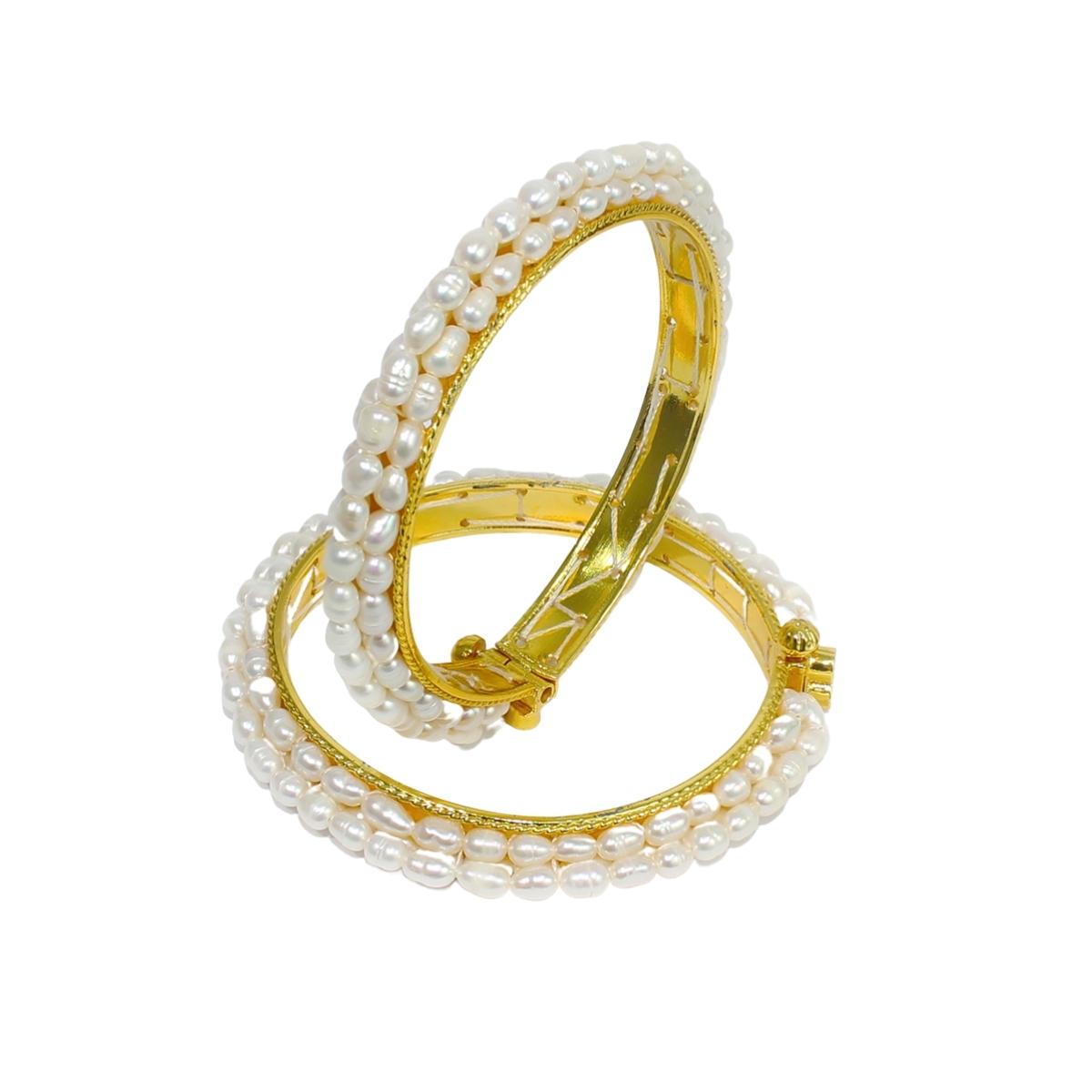 Gold Plated Freshwater pearl bangles for women latest design Traditional-Maya Bazaar