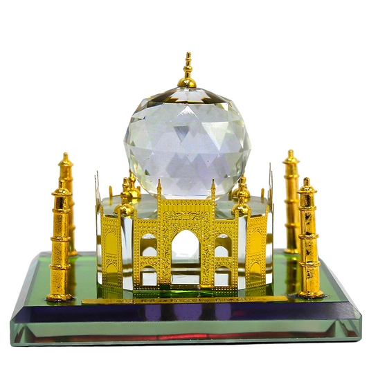 Glass and Crystal Clear Taj Mahal Showpiece Decoration for Home and Office-(8 * 6 * 6CM)-Maya Bazaar