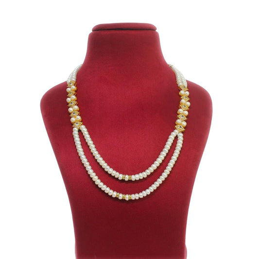 Glimmery Two String Gold Plated Freshwater Pearl Jewelry Set For Women-Maya Bazaar