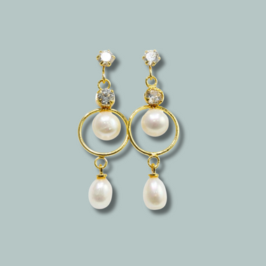 Beautiful Circle Aligned with Rice Pearl Earrings & Studs For Women-Maya Bazaar