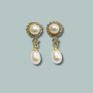 White Zircon Stoned Pearl Earrings & Studs for women-Maya Bazaar