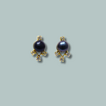 Freshwater Flower Head Black Pearl Earrings & Studs for women-Maya Bazaar