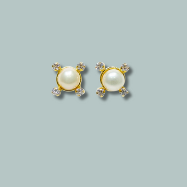 Four Edged Stone Freshwater Pearl Earrings & Studs for women - Maya Bazaar