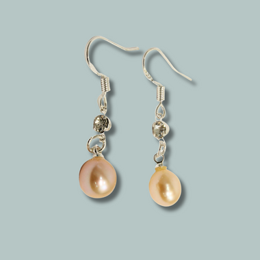 Long Silver Plated Gold Colour Freshwater Pearl Earrings for women & Girls-Maya Bazaar