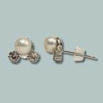 Silver Plated Double Stone Freshwater Pearl Studs for girls & Women-Maya Bazaar